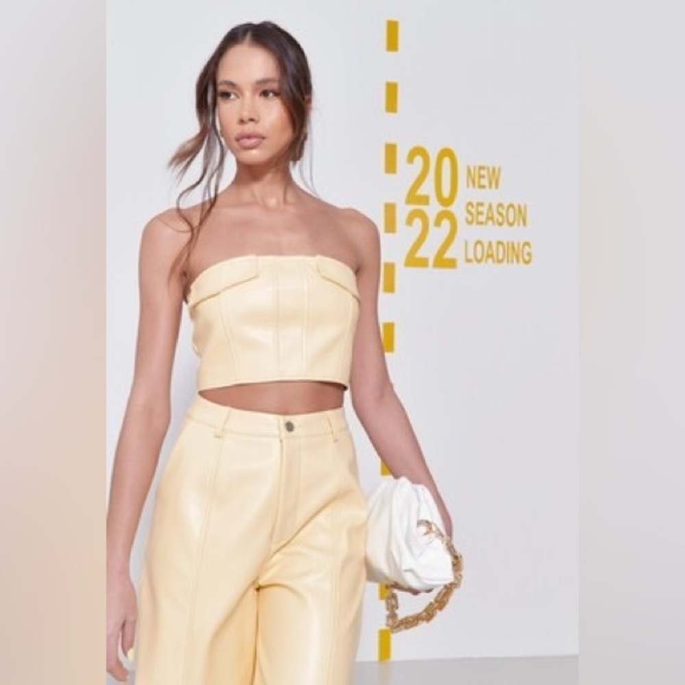 Yellow Co Ord Faux Leather Bandeau Sleeveless  TOP !